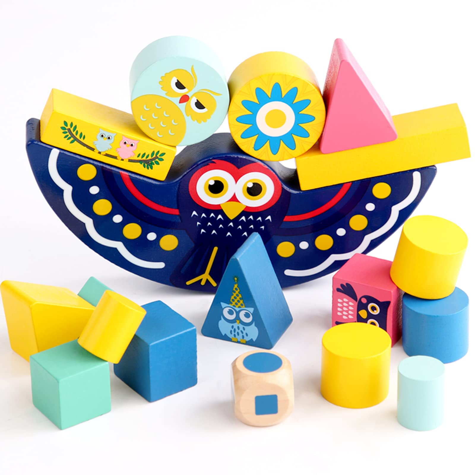 Montessori Stacking Building Blocks - STEM Educational Toys for Toddlers Age 1-5 | Wooden Learning Toys for Boys & Girls | Perfect Christmas & Birthday Gift for Kids | Encourages Creativity & Early Development | Playroom, Classroom & Homeschool Activity