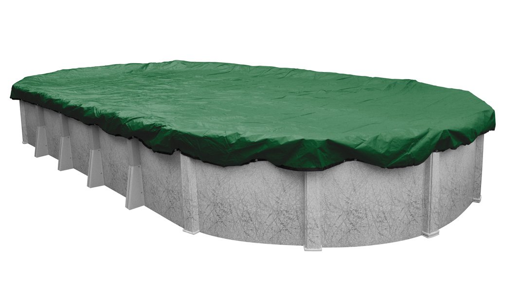 Pool Mate 501632-4-PM Professional Rip-Shield Winter Oval Above Ground Pool Cover 16x32 ft Meadow Green - Durable Protection for Inground Pools During Cold Seasons