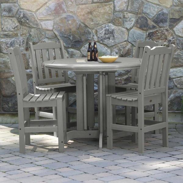 Lehigh 5-Piece Round Counter Height Recycled Plastic Outdoor Dining Set - Patio, Deck, Garden, or Backyard Furniture for Casual Entertaining