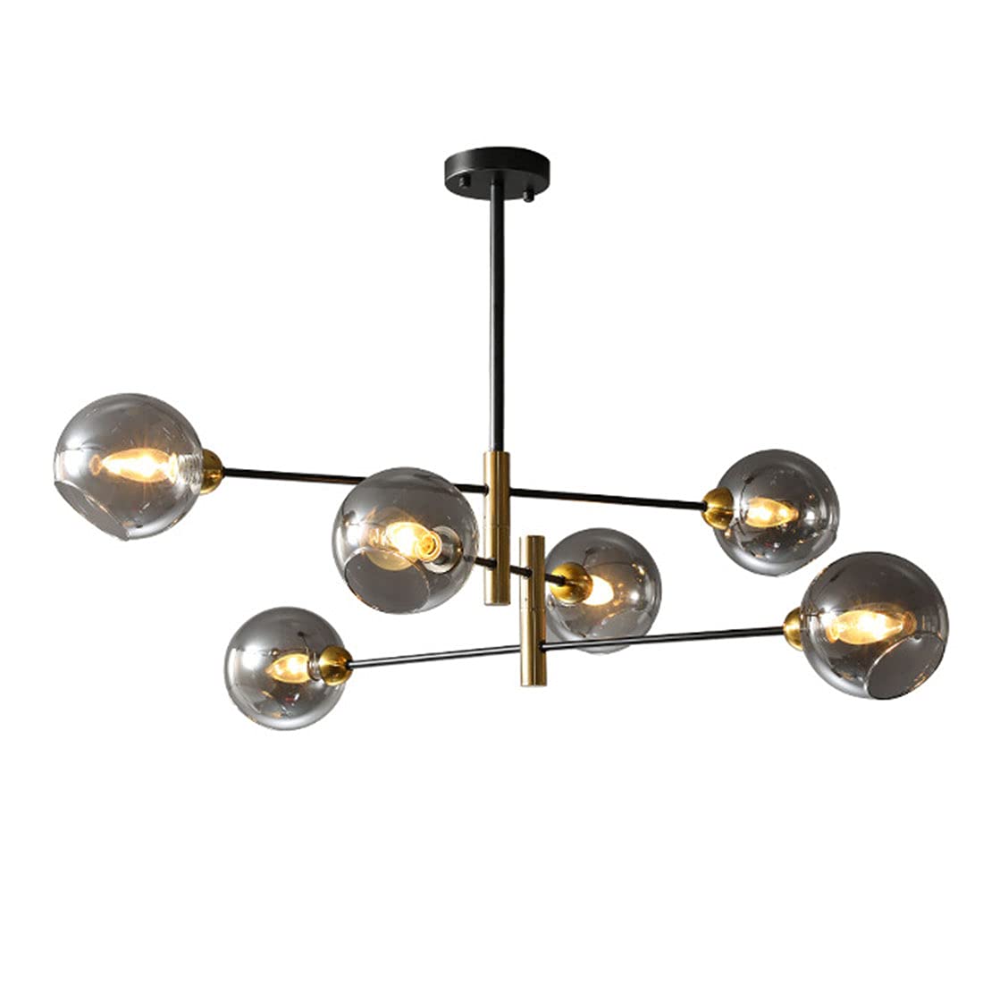 Bepuzz 6-Light Glass Globe Sputnik Chandelier - Modern Molecular Magic Bean Pendant Light Fixture in Smoky Gray for Kitchen Island, Living Room, Bedroom & Dining Room - Perfect for Contemporary Home Decor & Dinner Party Lighting