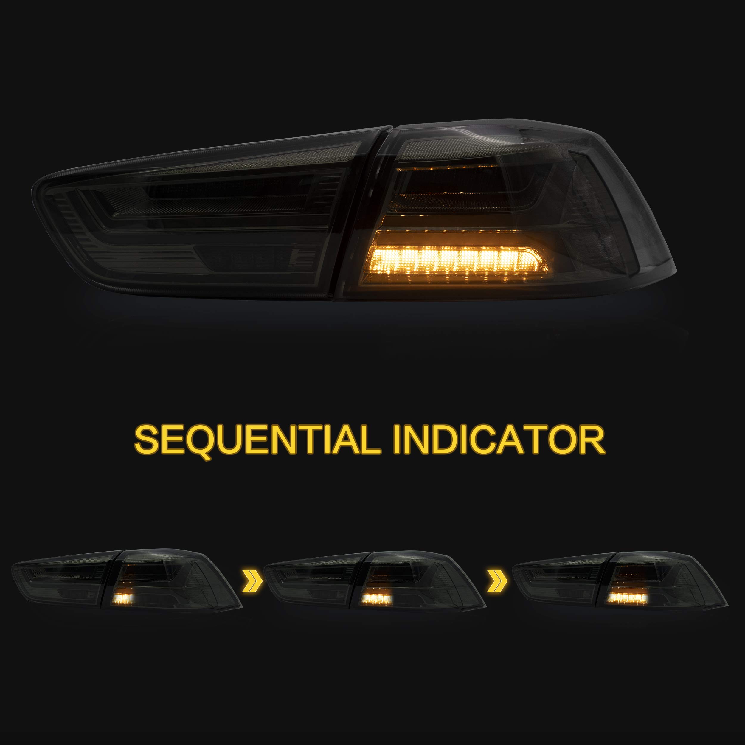 VLAND Smoked Tail Lights Assembly for Mitsubishi Lancer & EVO X 2008-2020 - DRL, Sequential Turn Signal & Fog Lights - Perfect for Night Driving & Car Customization (Not for Sportbacks/Fortis/IO)