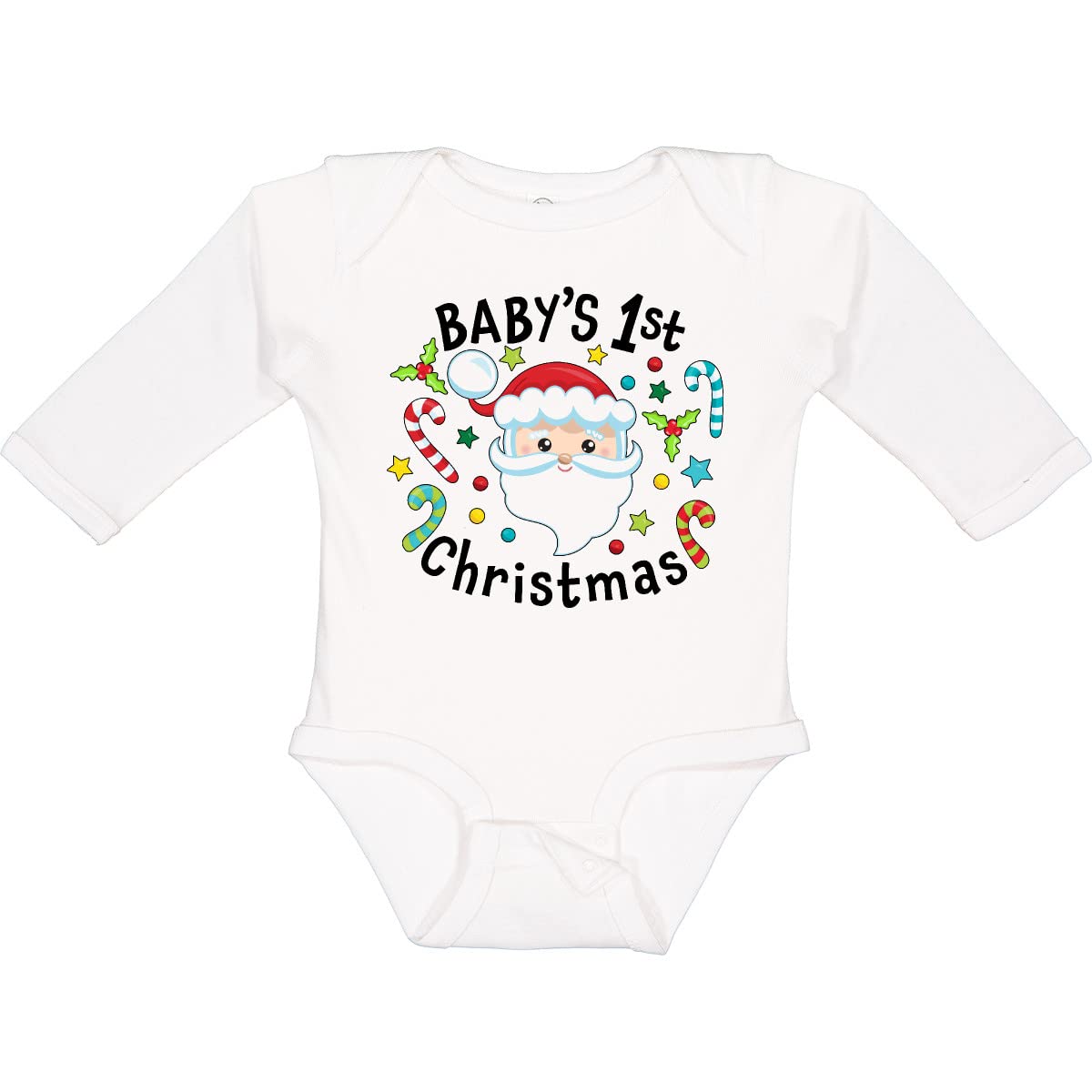 Inktastic Baby's 1st Christmas Santa with Candy Canes Long Sleeve Bodysuit - Adorable Holiday Outfit for Newborns & Infants - Perfect for Christmas Photos, Family Gatherings & Festive Celebrations