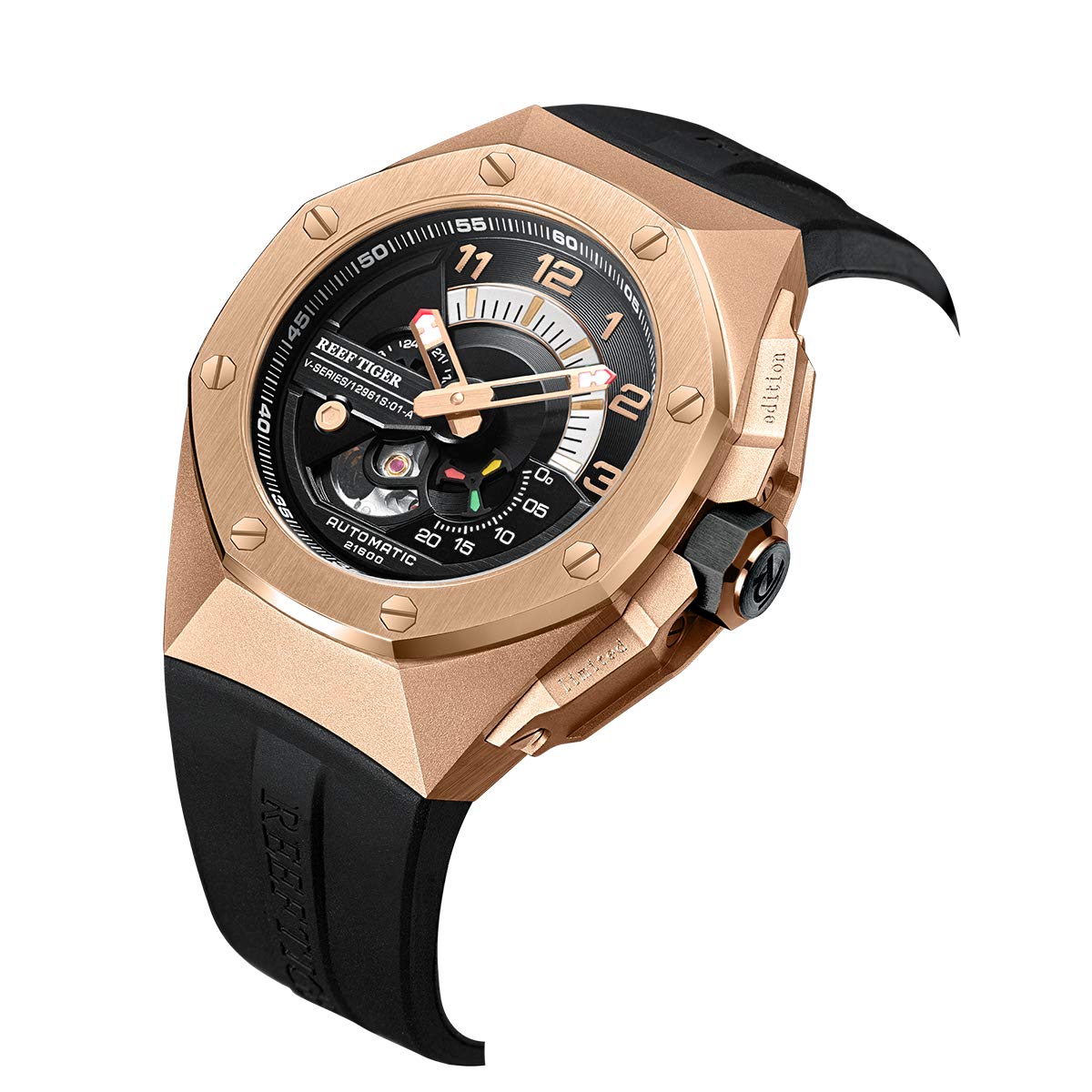 REEF TIGER Luxury Automatic Men's Watch - Rose Gold Sport Chronograph Mechanical Watch RGA92S7 | Perfect for Business, Casual & Outdoor Activities