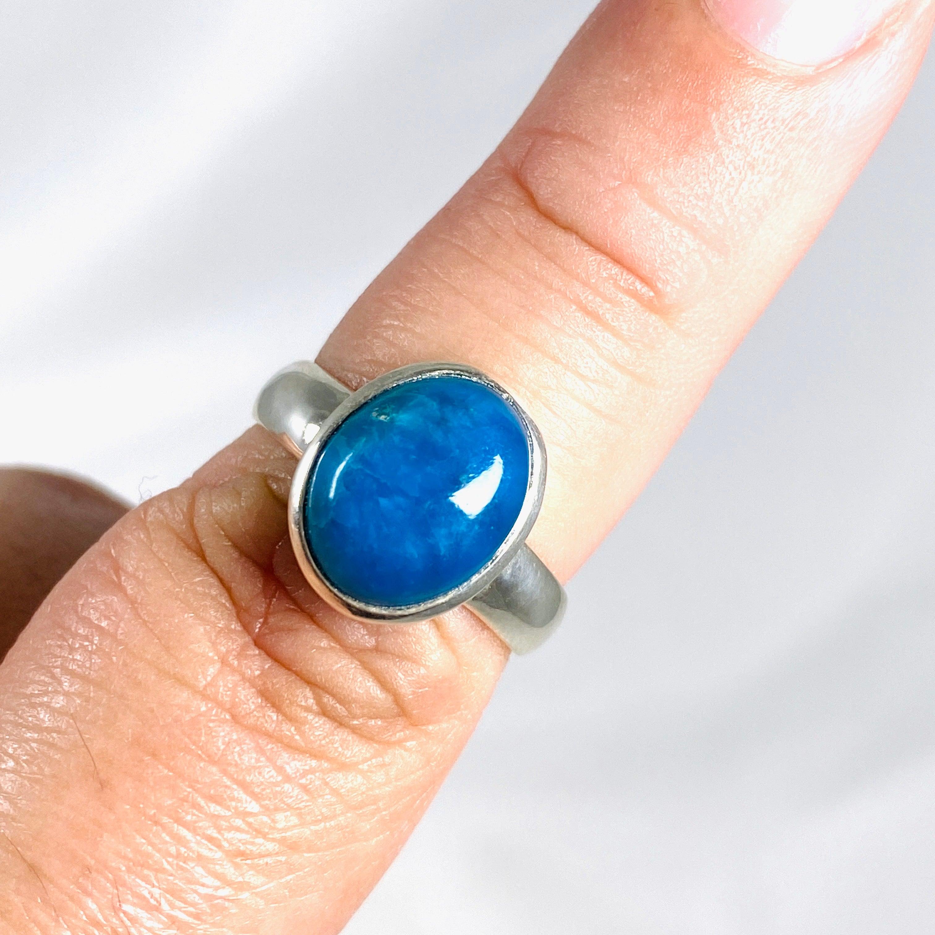 Natural Cavansite Oval Ring - Size 8.5 PRGJ367 - Elegant Blue Crystal Jewelry for Women, Perfect for Weddings, Parties & Special Occasions