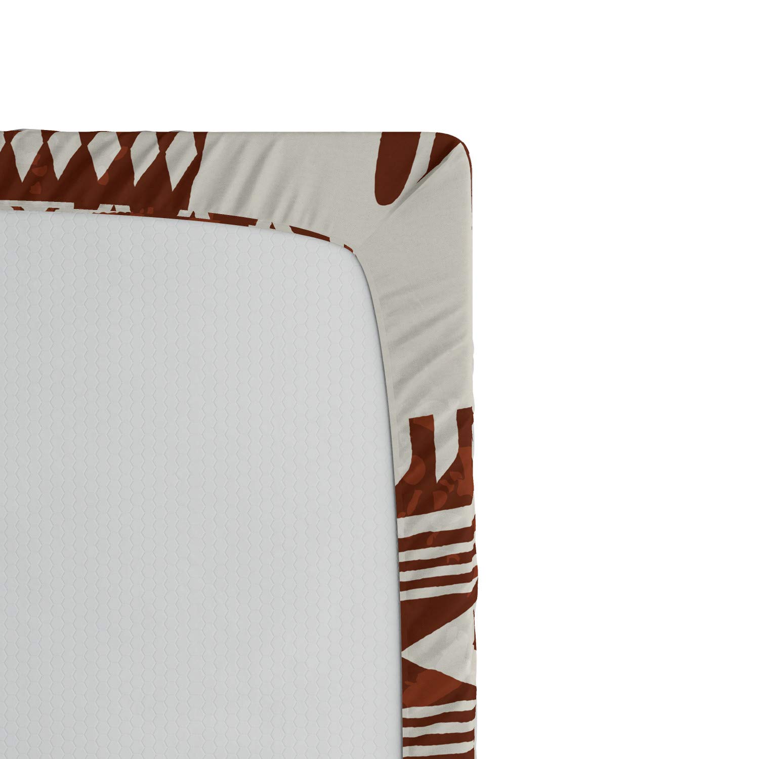 Ambesonne Southwestern Fitted Sheet - Queen Size Redwood & Eggshell - Grunge Pattern Bed Cover with Deep Pocket Elastic - Perfect for Southwestern Decor, Guest Rooms & Cozy Bedrooms