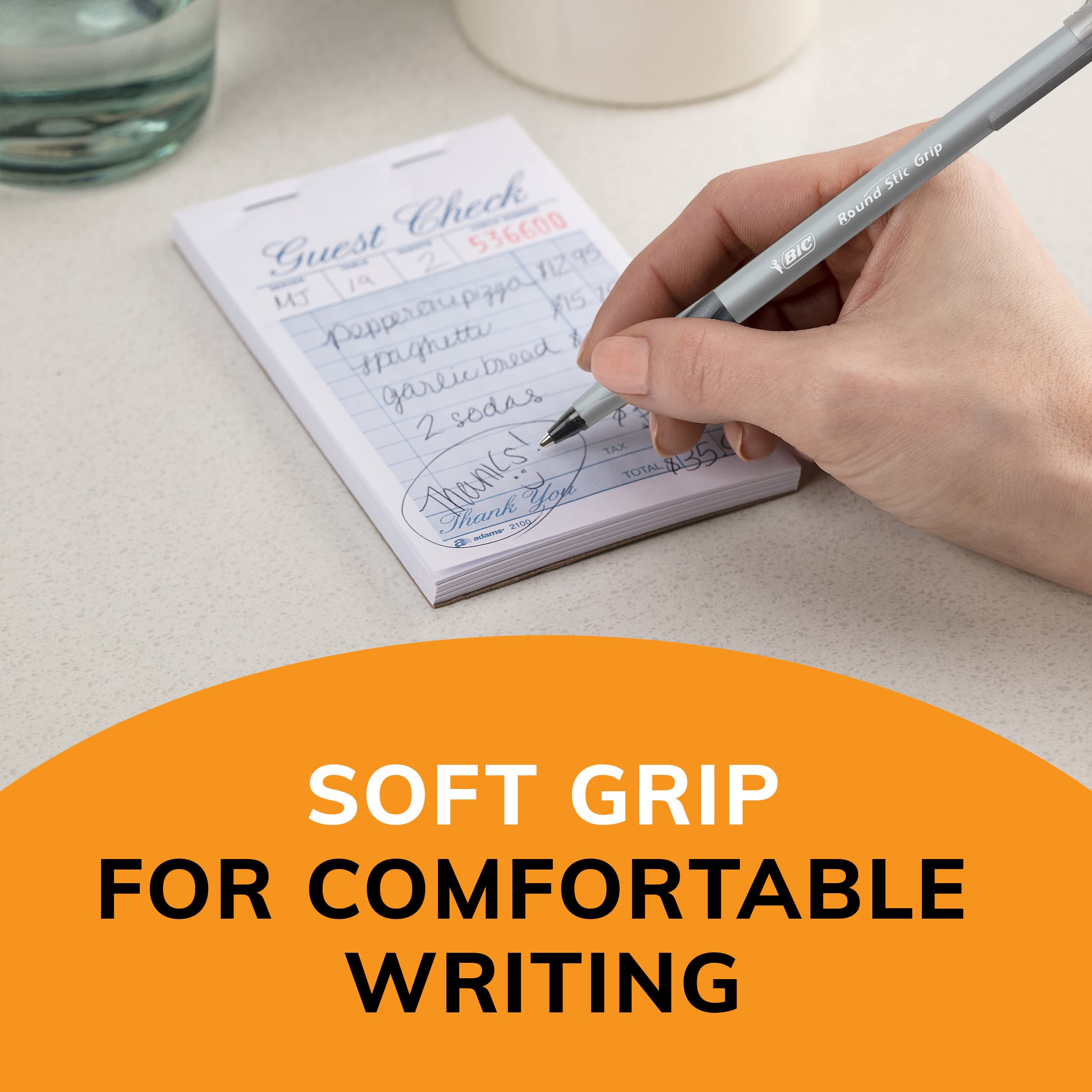 BIC Round Stic Grip Xtra Comfort Black Ballpoint Pens - 36 Pack (1.2mm Medium Point) - Smooth Writing Pens with Soft Grip for Comfort & Control - Ideal for Office, School, Note Taking & Everyday Use