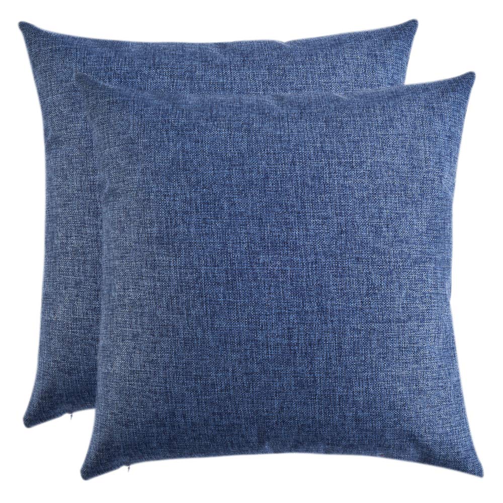 Artcest Set of 2 Decorative Linen Throw Pillow Covers 16x16 Inches - Modern Stylish Sofa & Bed Cushion Covers - Durable & Comfortable Pillow Cases for Couch, Living Room, Bedroom (Denim Blue)