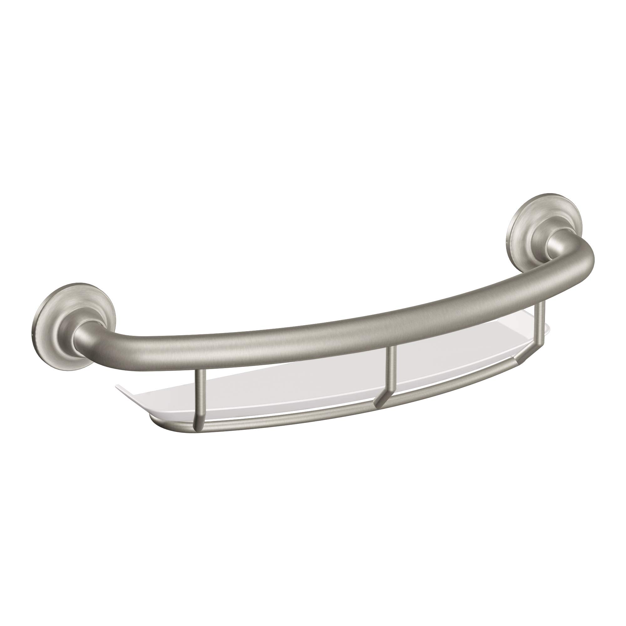 Moen LR2354DBN Brushed Nickel Bathroom Grab Bar with Corner Shelf & Moen R2356DBN 16-Inch Home Care Grab Bar with Shelf - ADA Compliant Safety Bars for Shower, Bathtub & Elderly Bathroom Accessibility