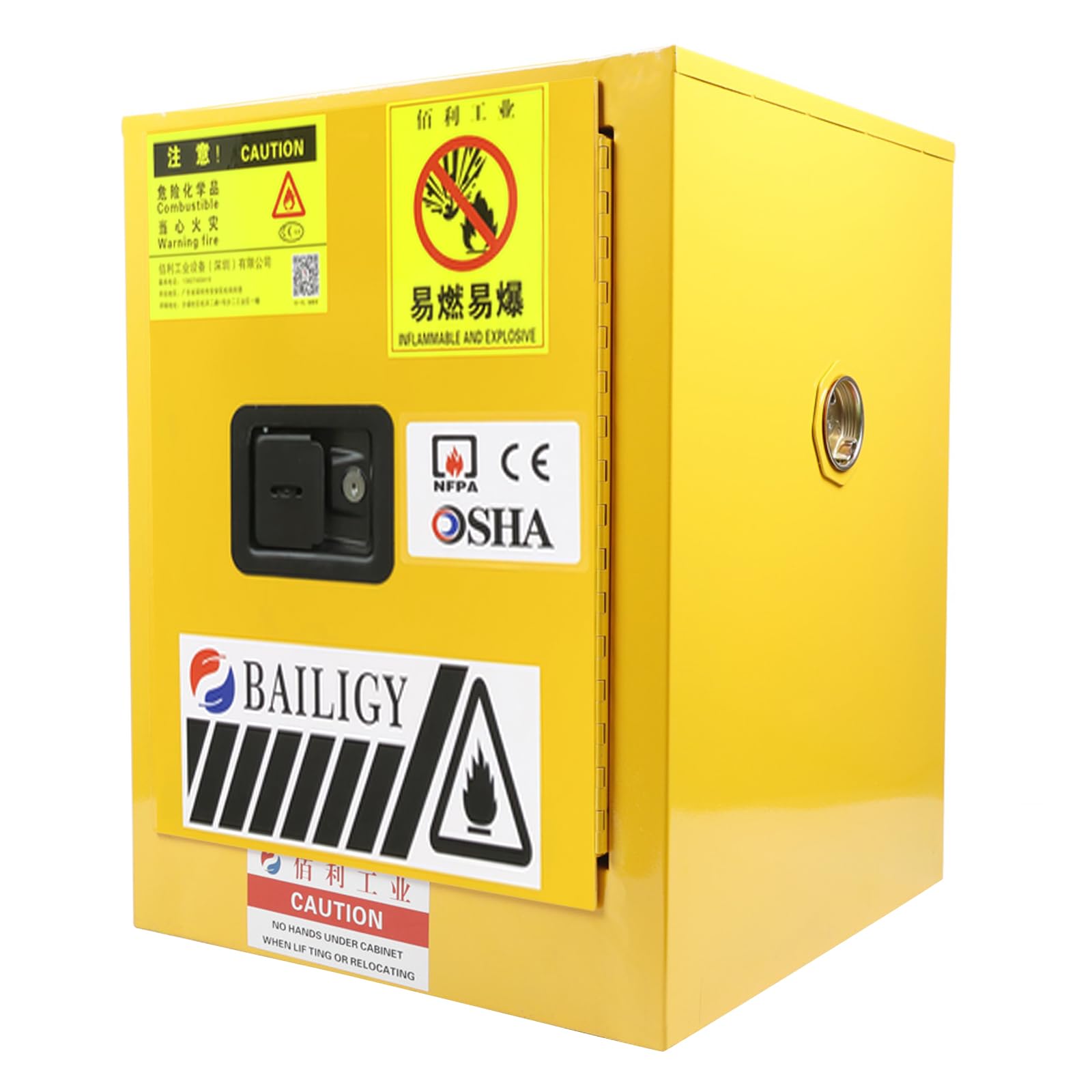 4 Gallon Yellow Flammable Storage Cabinet - 17.3x17.3x22 Inch Industrial Safety Cabinet for Flammable Liquids, Rust & Dent Resistant - Perfect for Garage, Workshop, Laboratory & Utility Room Chemical Storage