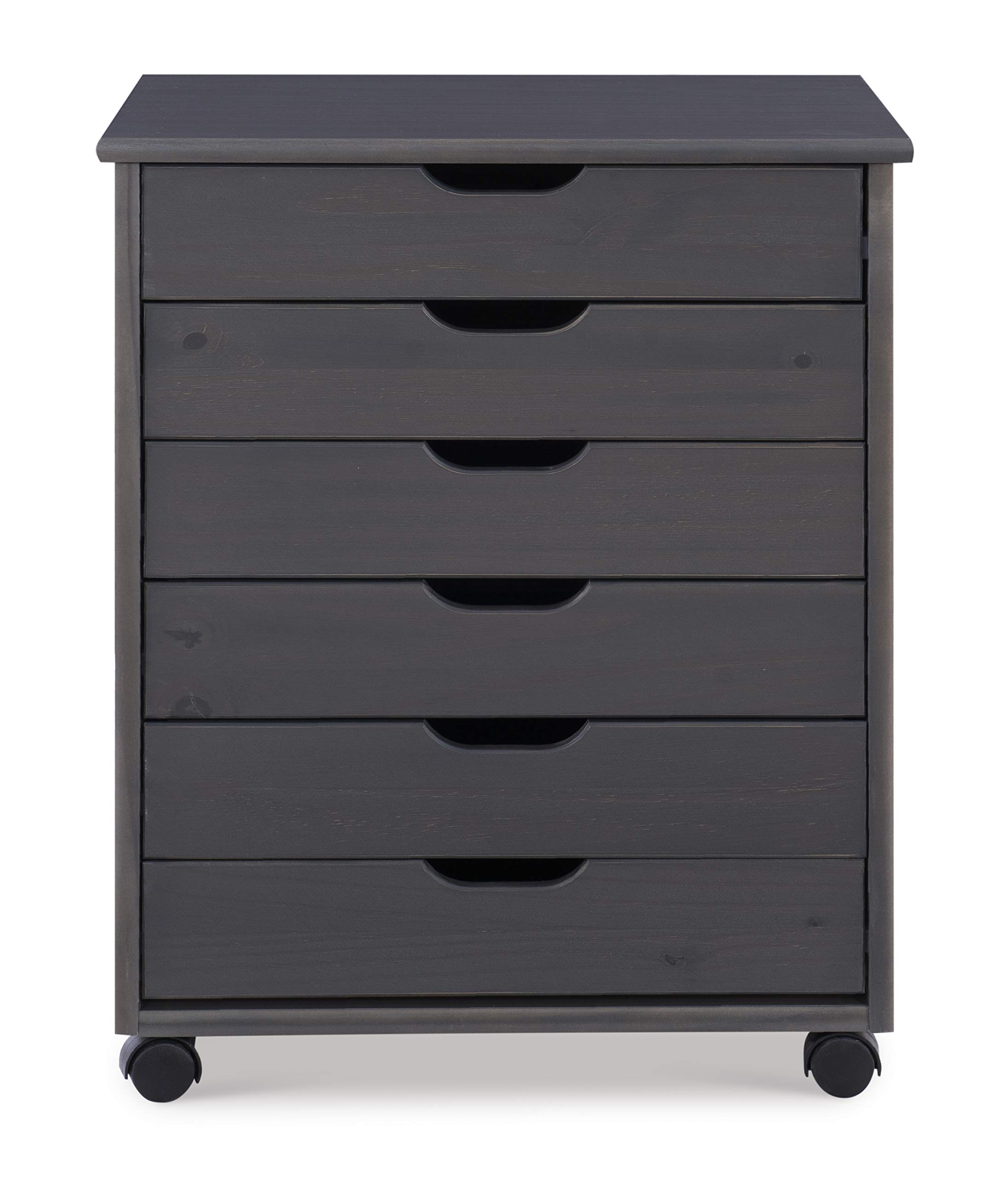 Linon Corinne 6-Drawer Wide Rolling Storage Cart with Wheels, Grey - Perfect for Bedroom, Bathroom, Office & Kitchen Organization