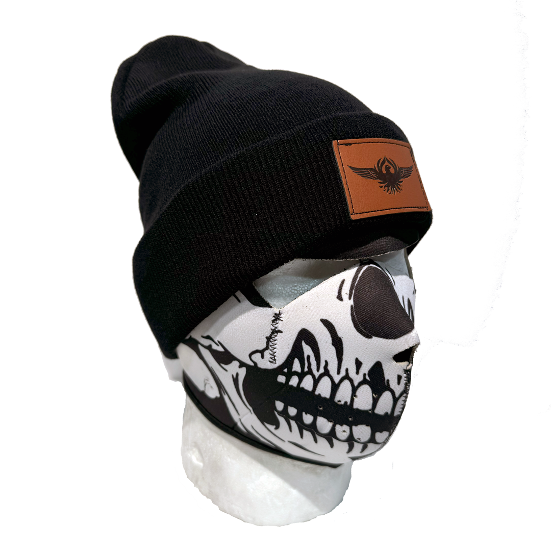 Eagle Leather Knit Beanie for Men & Women - Winter Warm Wool Blend Hat for Outdoor Activities, Hiking, and Casual Wear