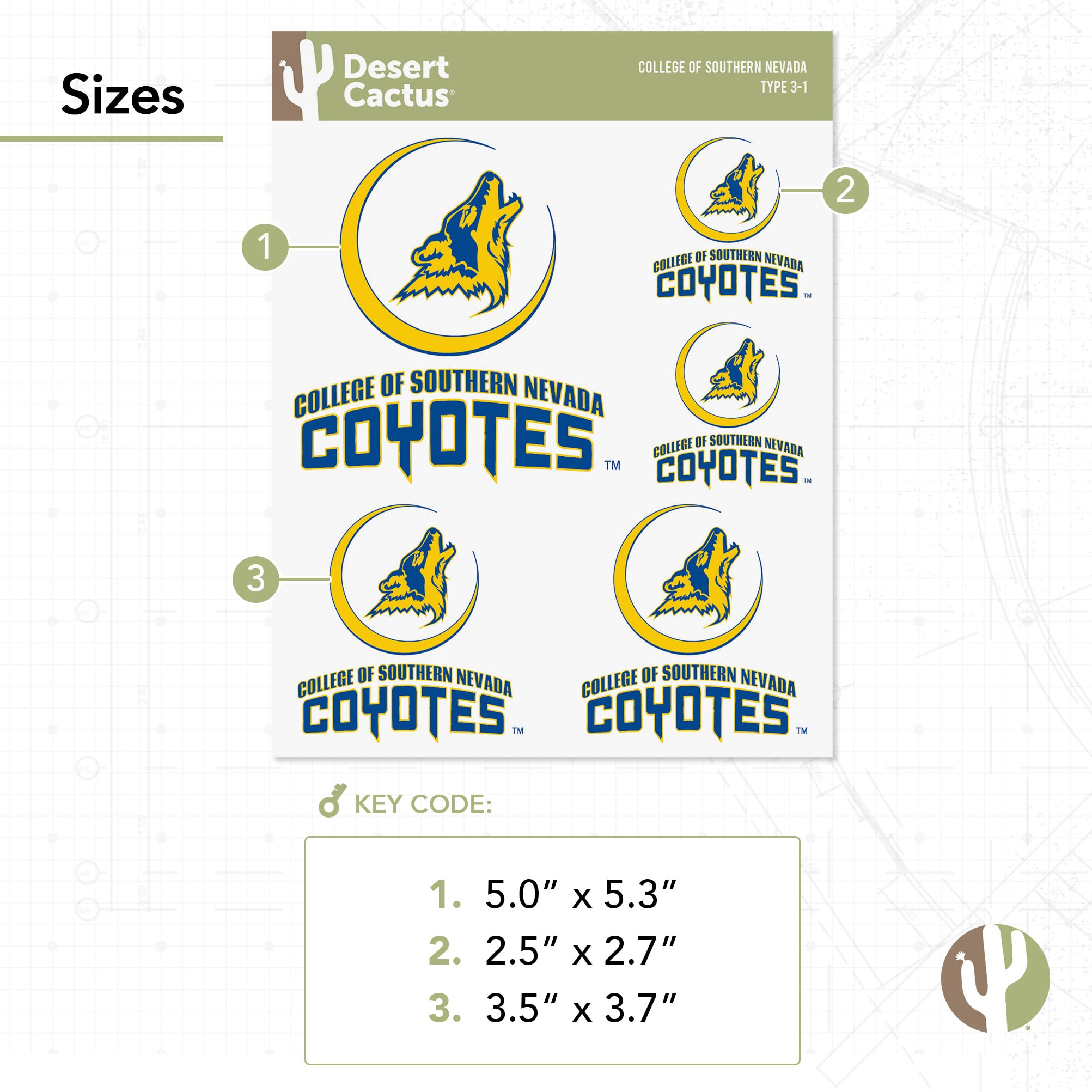 CSN Coyotes Vinyl Decals - Desert Cactus Southern Nevada College Stickers for Laptop, Water Bottle, Car & Scrapbook | Durable Waterproof Decals for School Spirit & Fan Gear