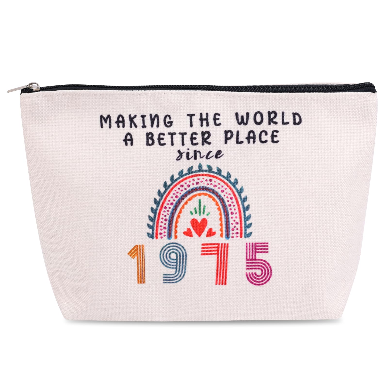 BOXOB 50th Birthday Gifts for Women - Vintage 1975 Linen Makeup Bag with Zipper | Travel Cosmetic Pouch for Mom, Wife, Sister & Best Friend | Perfect for Birthday Celebrations, Travel & Daily Storage