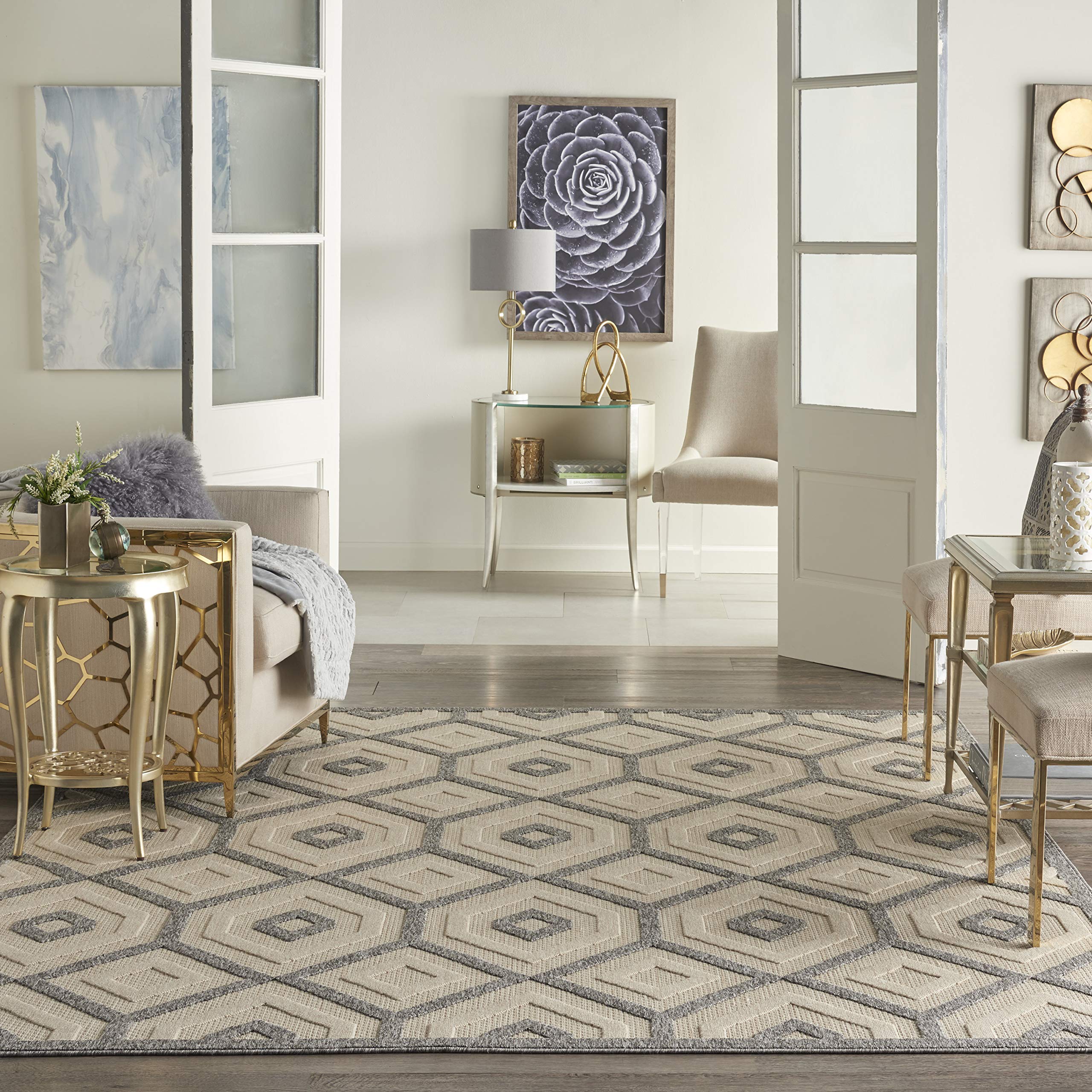 Nourison Palamos Indoor/Outdoor Area Rug 7' x 10' - Cream, Easy to Clean, Non-Shedding, Stain Resistant - Perfect for Bedroom, Living Room, Dining Room, Backyard, Deck & Patio (7x10)