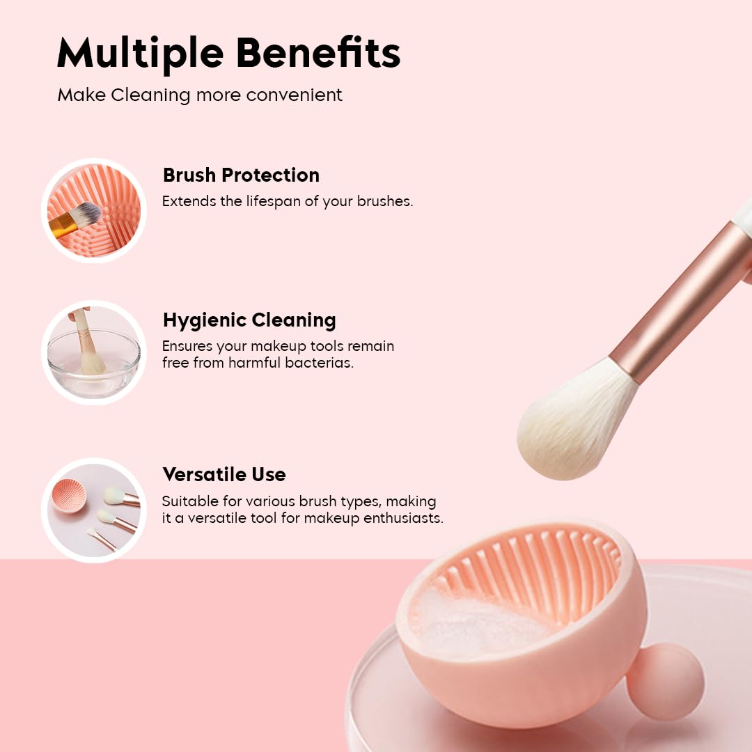 Gleva Silicone Makeup Brush Cleaner Scrubber Bowl - Portable & Fast Cleaning Tool for Cosmetic Brushes - Pink Makeup Brush Cleaning Mat for Women & Girls - Perfect for Home, Travel & Salon Use