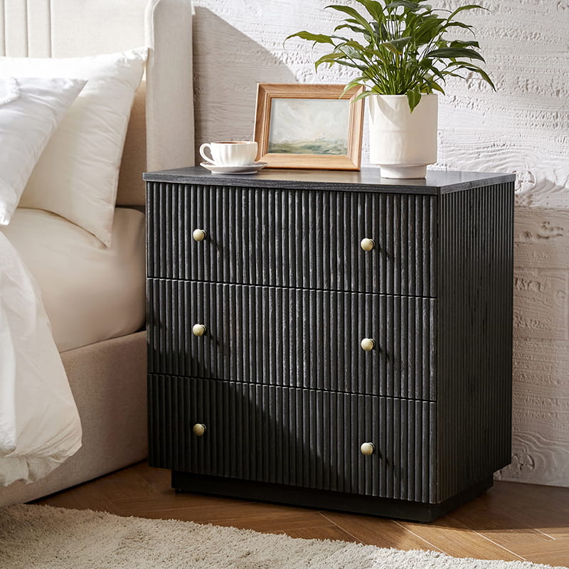 Camille 100% Solid Wood Nightstand with Drawers - Bedside Table for Bedroom, Living Room & Office - Rustic Home Furniture with Storage Space