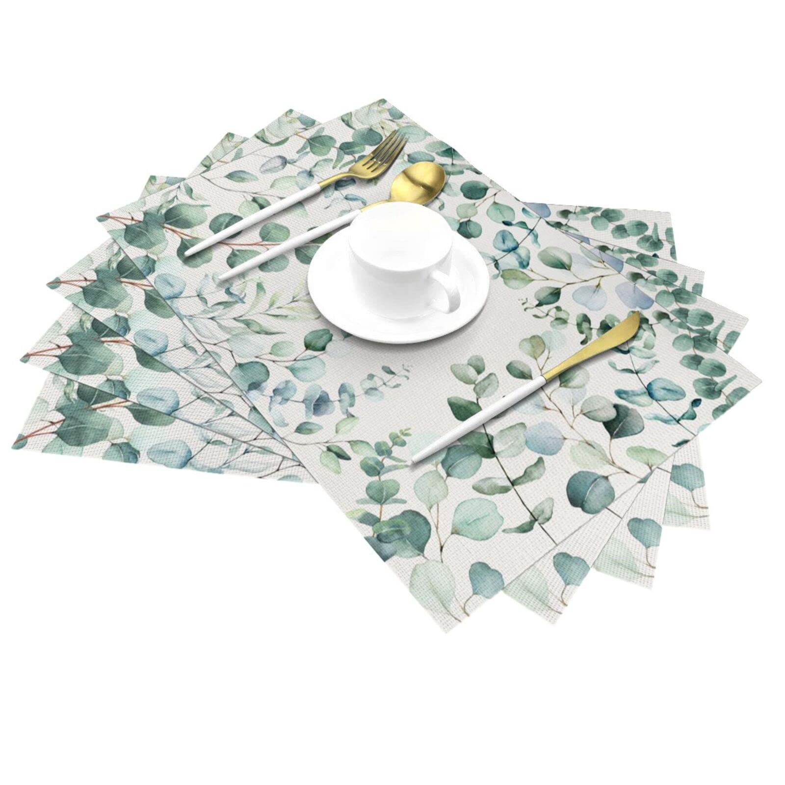 Natural Eucalyptus Leaves Woven Placemats Set of 4 - Rectangle Fabric Table Mats for Dining, Kitchen, and Outdoor Picnics - Eco-Friendly Home Decor
