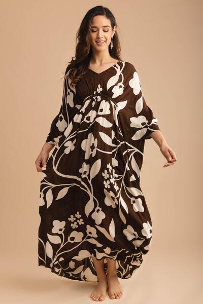 Stylish Floral Print Kaftan Maxi Dress for Women - Boho Beach Cover Up, Pool Party, Summer Vacation Outfit