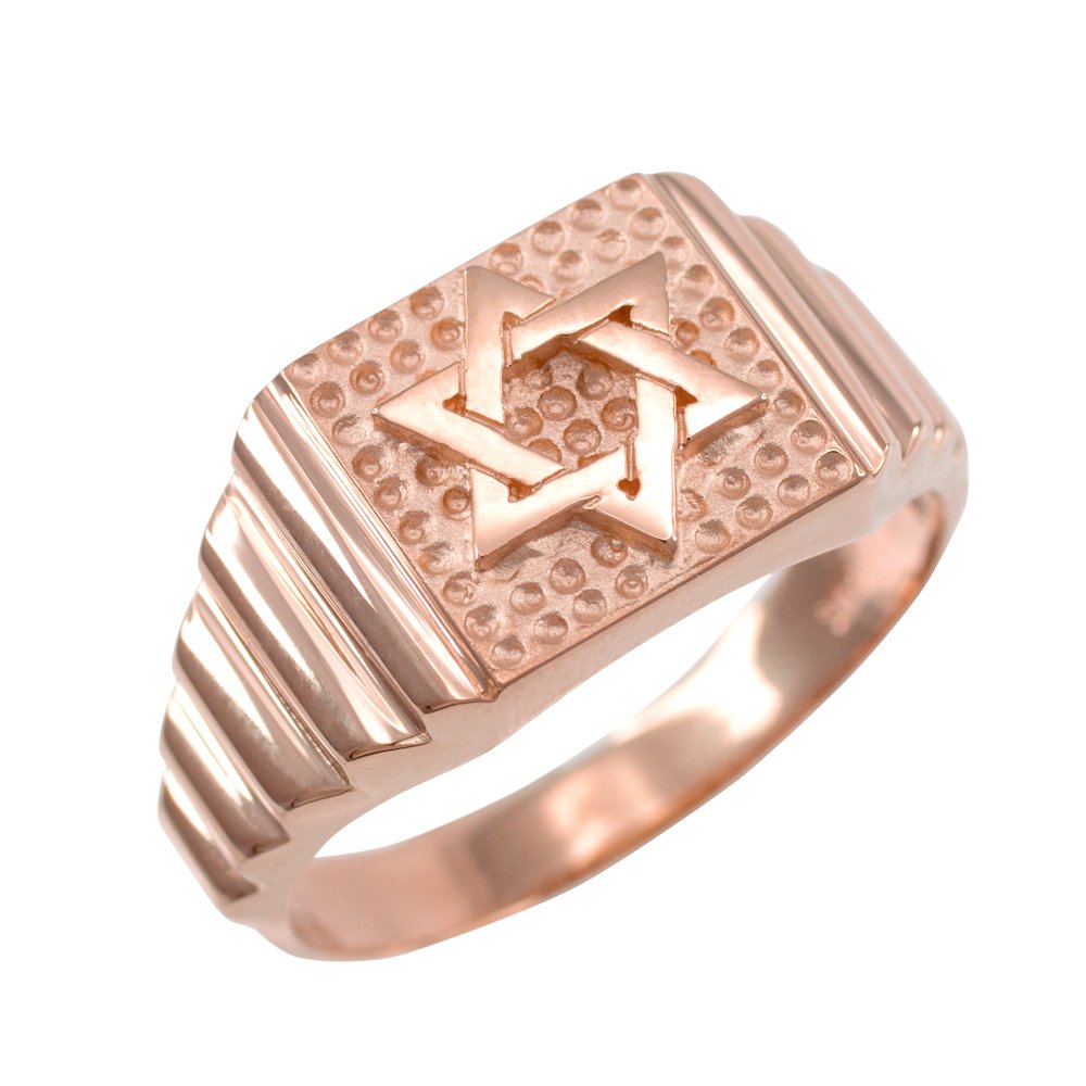 10k Solid Rose Gold Men's Star of David Pendant Necklace - Perfect for Jewish Religious Gifts, Bar Mitzvah & Everyday Wear