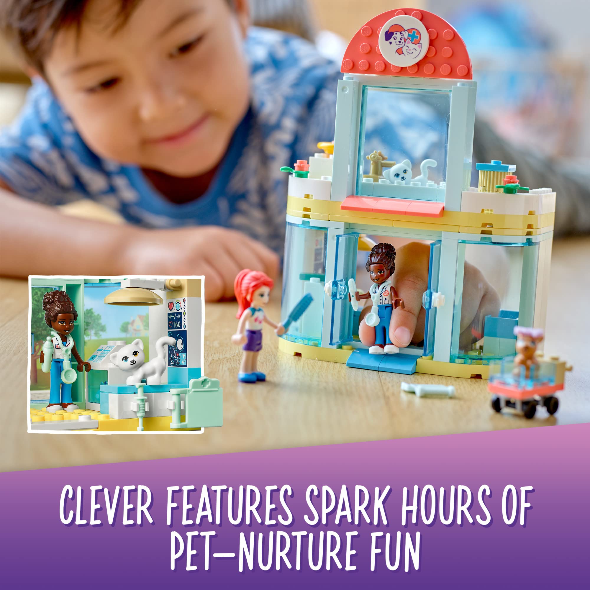 LEGO Friends Pet Clinic 41695 Building Kit with 2 Mini-Dolls, Cat & Rabbit Toys - 111 Piece Creative STEM Learning Gift for Kids Ages 4+ | Pretend Play Veterinary Set for Animal Lovers & Birthday Present for Girls & Boys