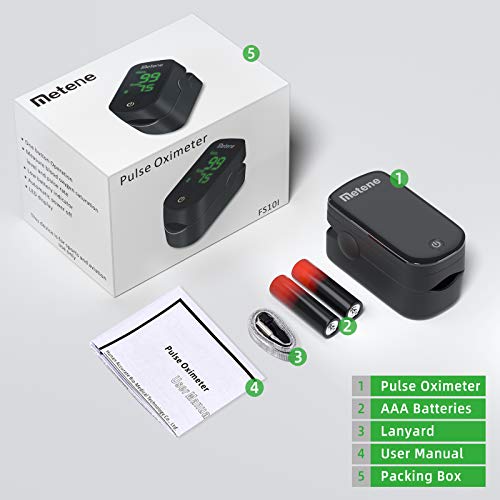 Metene Fingertip Pulse Oximeter - Accurate Blood Oxygen Saturation (SpO2) and Heart Rate Monitor - Portable Oxygen Meter for Home Use, Travel, Sports & Health Monitoring