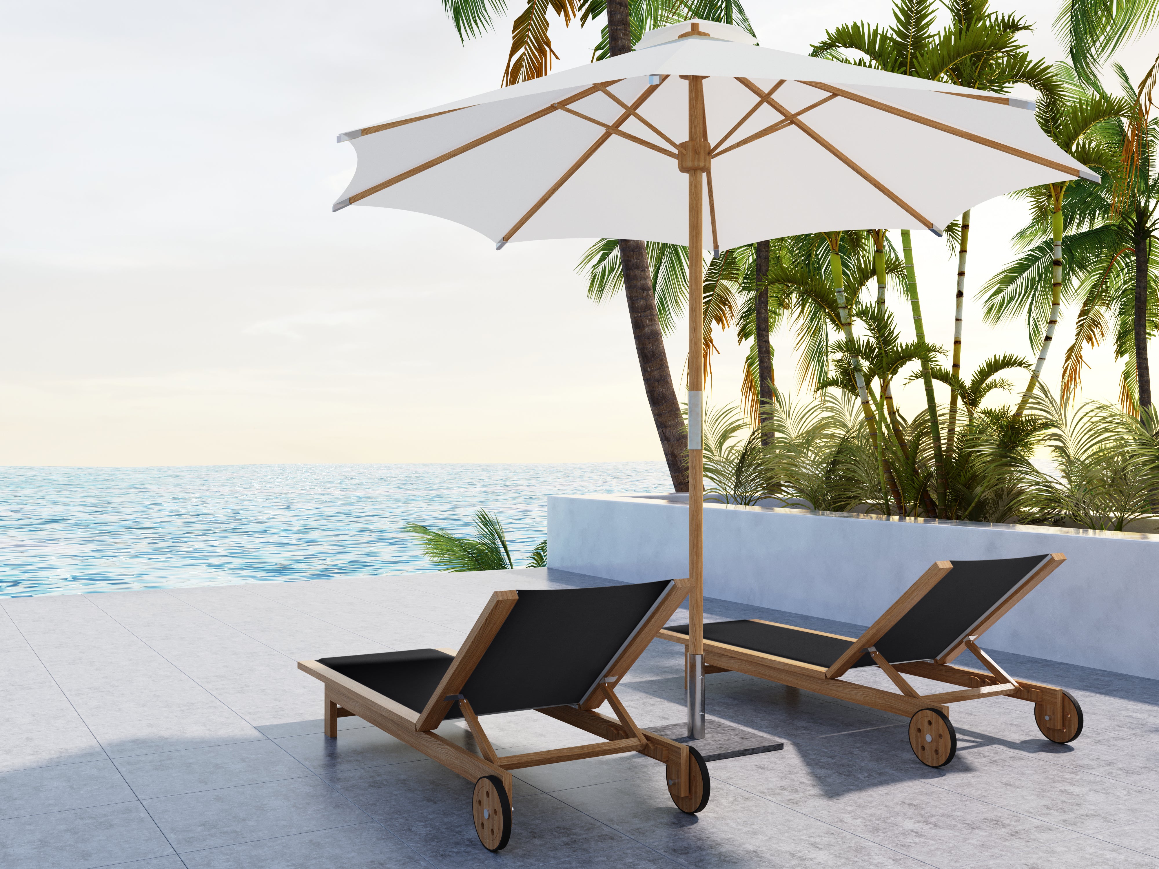 Premium Black Elie Teak Outdoor Reclining Sun Lounger with Rear Wheels - Durable Patio Poolside Chaise Lounge for Backyard, Beach & Garden Relaxation
