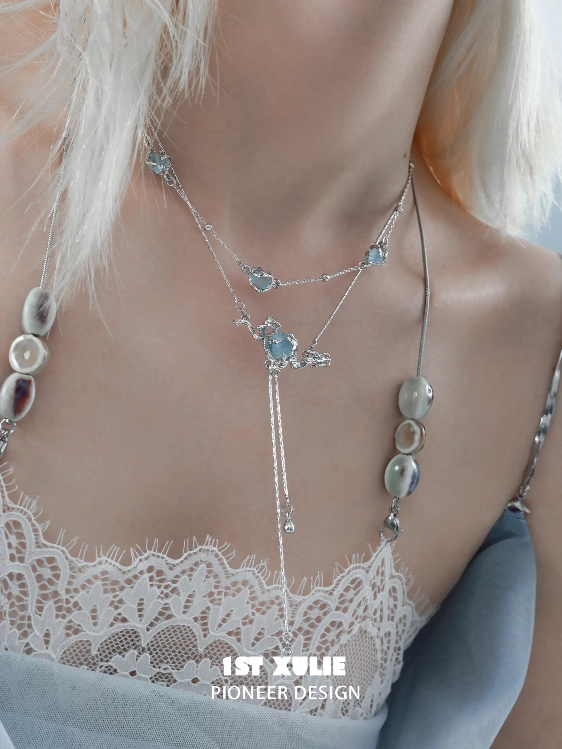 Loong Ling Aquamarine Gemstone S925 Sterling Silver Tassel Choker Necklace for Women - Elegant Boho Jewelry Gift for Birthday, Anniversary & Special Occasions