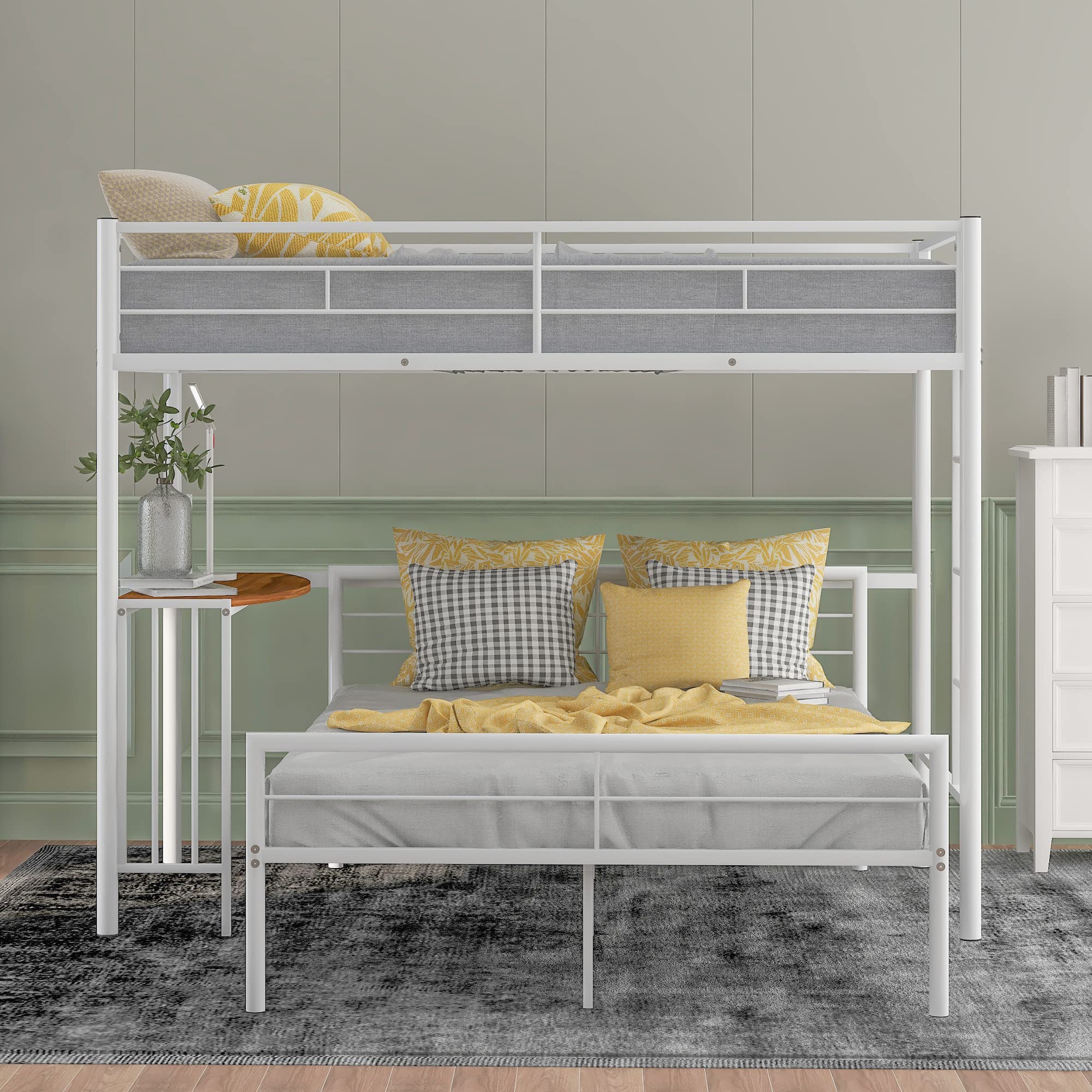 Harper & Bright Designs Twin Over Full Bunk Beds with Study Desk - Metal Bunk Bed Frame, Convertible to Loft Bed or Platform Bed - White Space-Saving Furniture for Kids, Teens & Small Rooms - Perfect for Bedrooms, Dorms & Shared Spaces