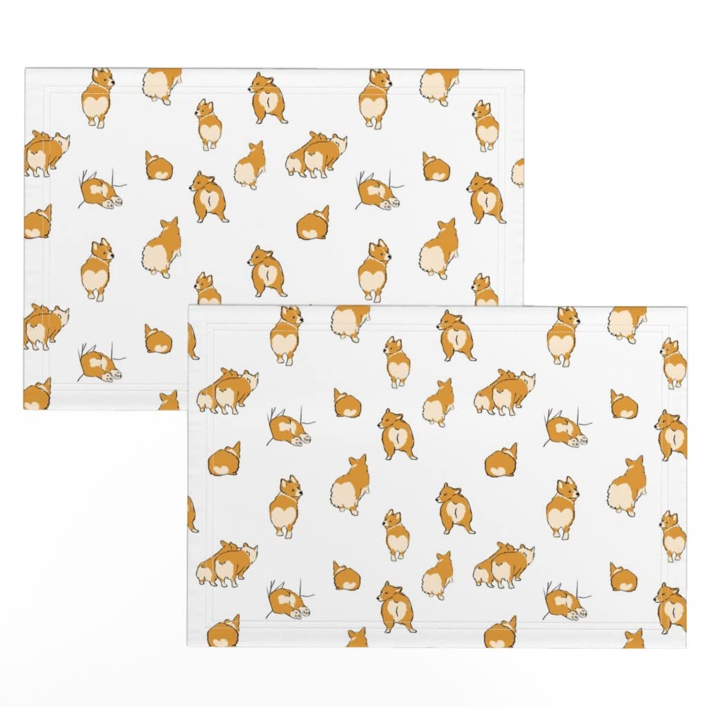 Corgi Butts Dog Print Linen Cotton Canvas Placemats (Set of 2) - Cute Pet Themed Table Mats for Dining, Kitchen Decor, and Gift Giving