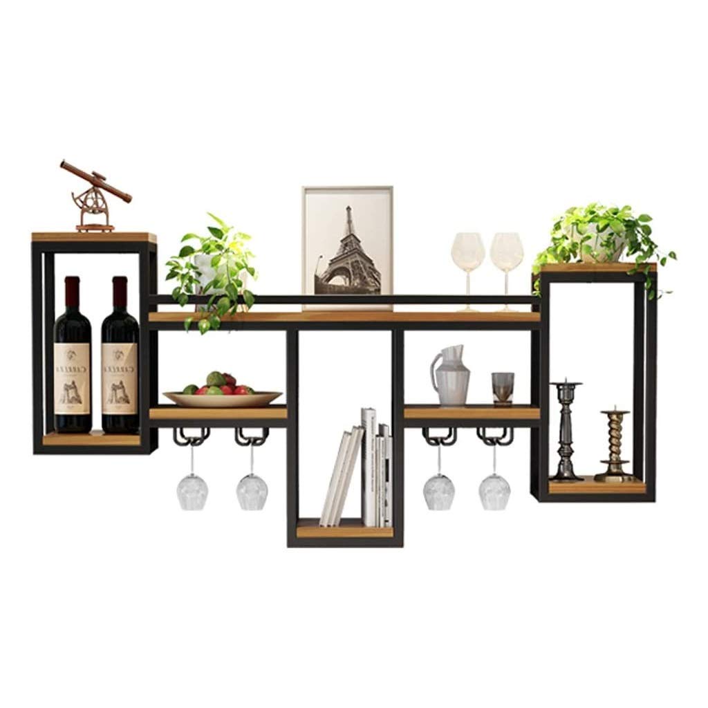 Wall Mounted Wine Rack Organizer - Metal & Wood Wine Bottle Holder for Kitchen, Bar & Dining Room - Perfect for Storing Wine Bottles, Glasses & Stemware - Ideal for Home Decor, Entertaining & Wine Display
