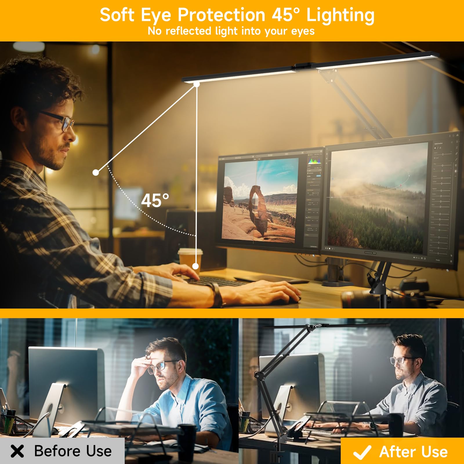 SKYLEO 2400LM Ultra Bright LED Desk Lamp with Remote Control - Adjustable Eye-Caring Clamp Light for Home Office, Study & Reading - 24W Black Energy Efficient Task Lighting
