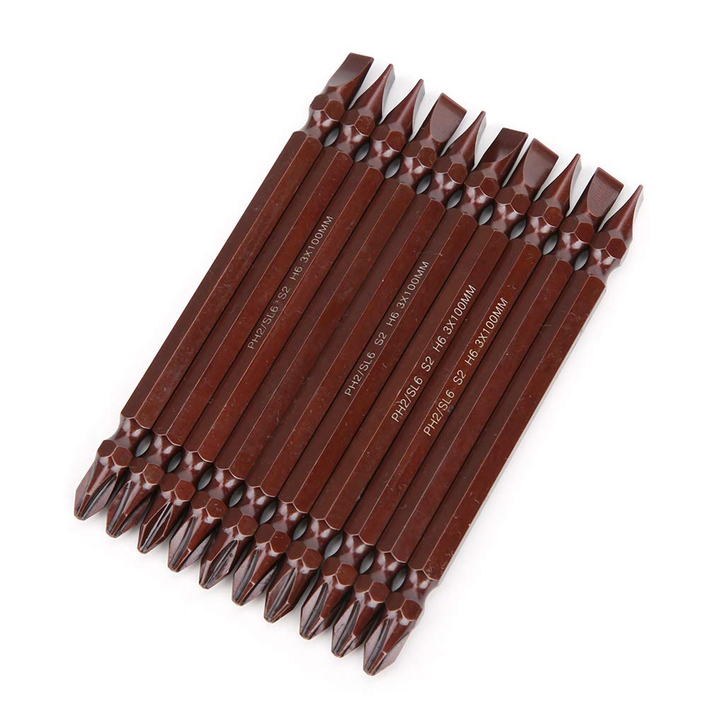 10-Piece Double Ended Magnetic Screwdriver Bit Set - S2 Steel Cross-Head Bits for DIY, Home Repair & Professional Use (6.3x100mm, #2 Phillips) - Perfect for Furniture Assembly, Electronics & Automotive Maintenance