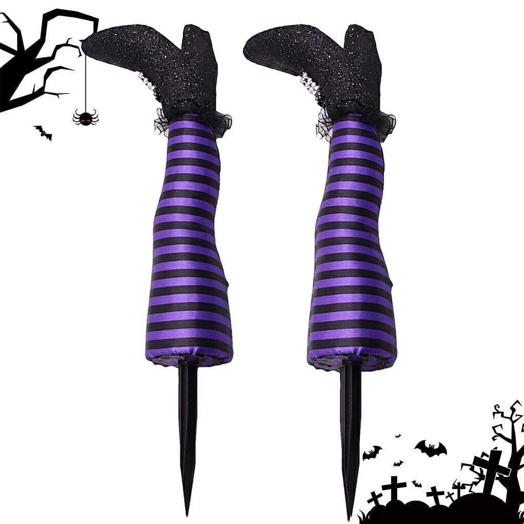 Wicked Witch Legs with Stakes - Lightweight Plastic Halloween Yard Decor for Spooky Outdoor Atmosphere | Perfect for Halloween Party, Haunted House & Front Yard Decoration