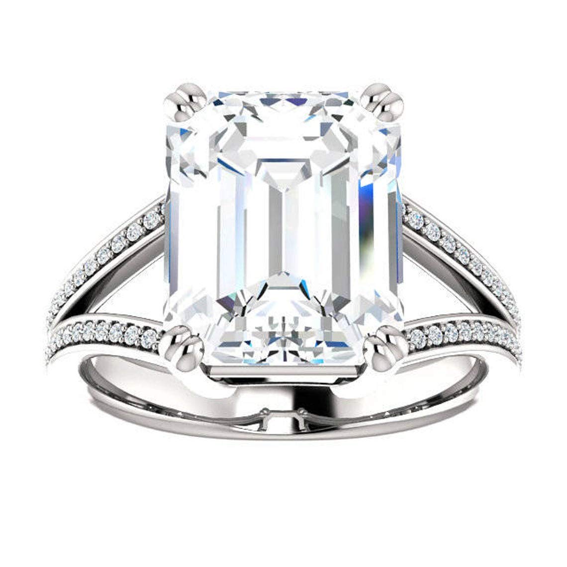 5.65 TCW Emerald Cut Colorless VVS1 Moissanite Engagement Ring for Women - Wedding, Anniversary, Promise Ring - Vintage Halo Solitaire Ring - Perfect for Proposals, Bridal Jewelry & Special Occasions