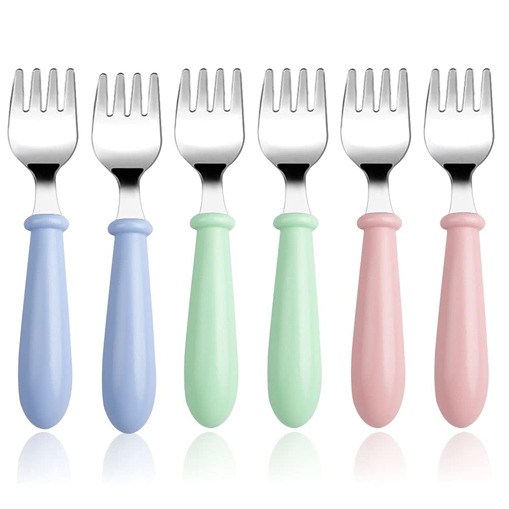 6-Piece Stainless Steel Toddler Forks Set - BPA Free Baby Utensils for Self Feeding, Rounded Handle Kids Silverware | Dishwasher Safe | Perfect for Home, Daycare & Travel Use