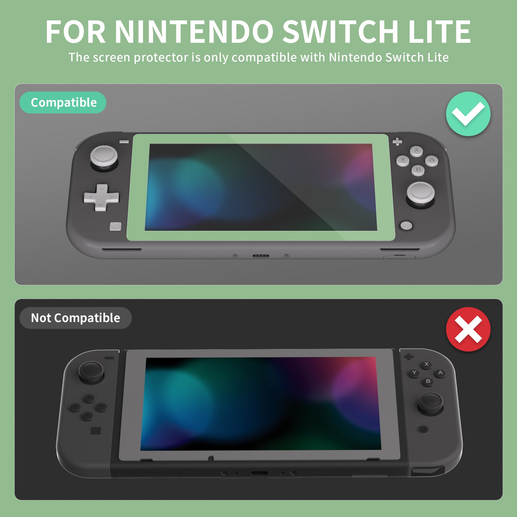 eXtremeRate 2 Pack Anti-Scratch Clear HD Tempered Glass Screen Protector for Nintendo Switch Lite - Matcha Green Edge - Perfect for Gaming Protection & Scratch Resistance