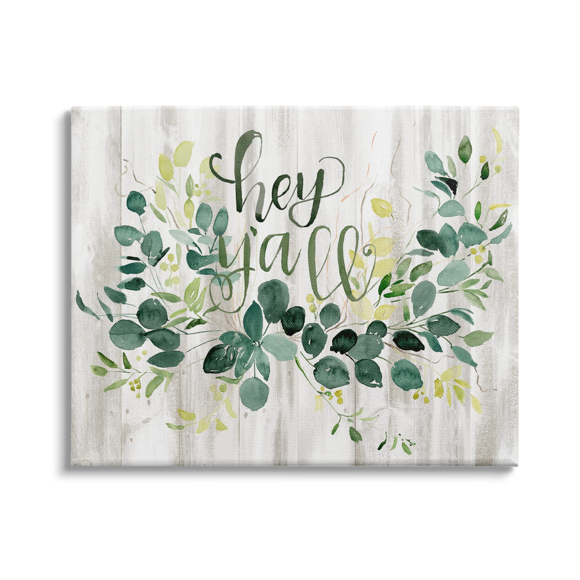 Stupell Industries 'Hey Y'all' Southern Sentiment Blooming Eucalyptus Plants Canvas Wall Art - 48x36 Inches, Green - Perfect for Farmhouse, Living Room, and Bedroom Decor