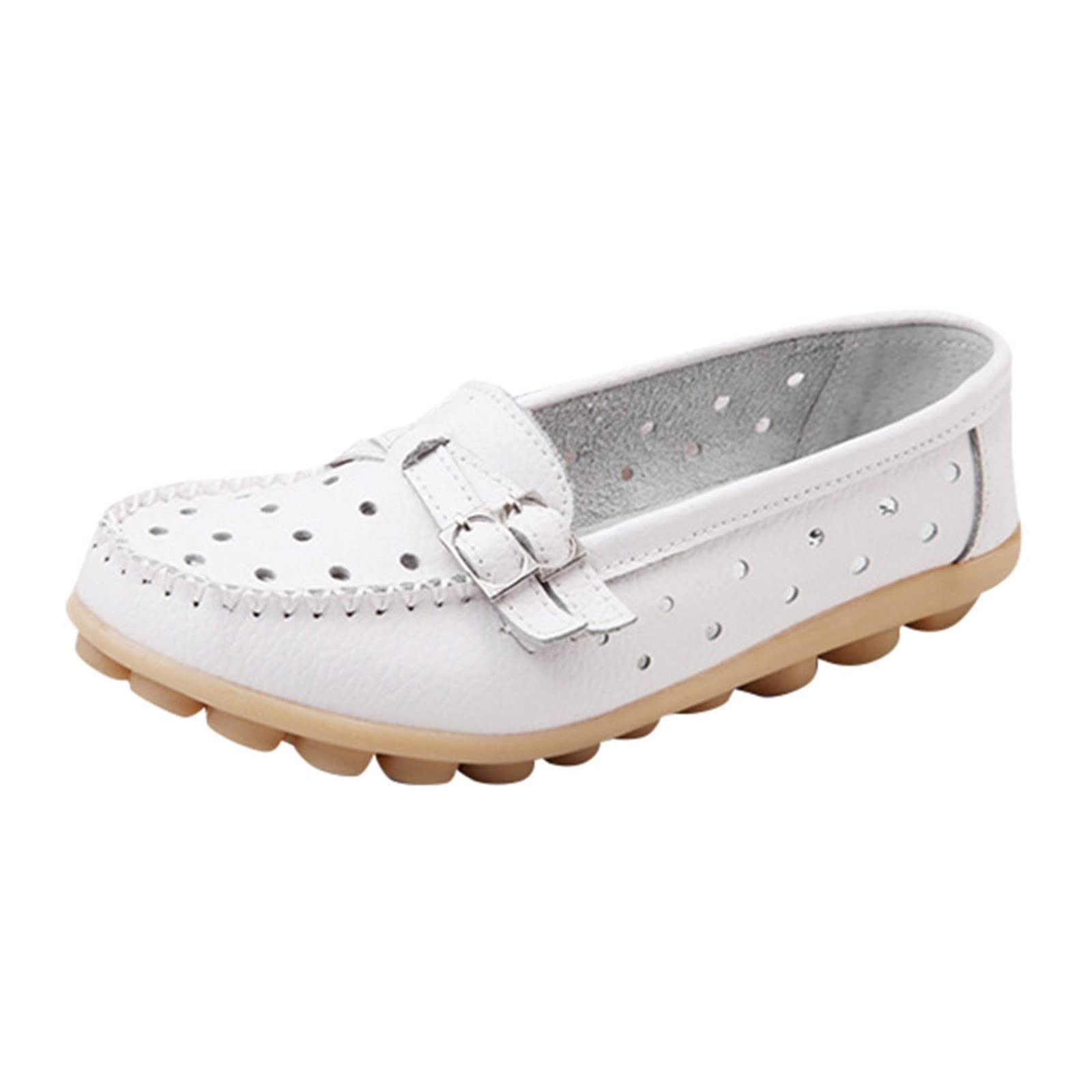 Women's Casual Loafers - Breathable Hollow Buckle Flat Heel Slip-On Shoes for Ladies | Perfect for Office, Walking & Everyday Comfort Wear