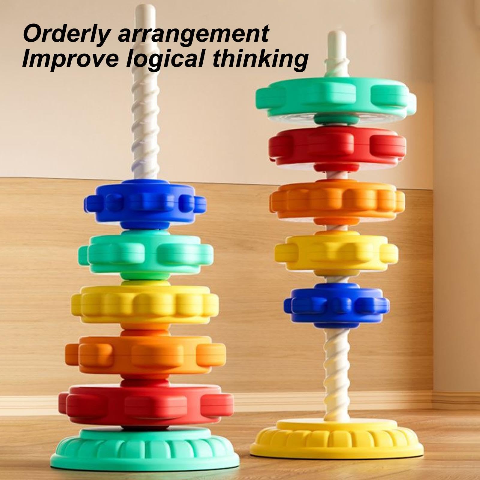 Rainbow Stacking Rings - Educational Spin Stacker Toy for Toddlers 1-3 | Sensory Learning & Motor Skills Development | Perfect for Playtime, Daycare & Early Childhood Education
