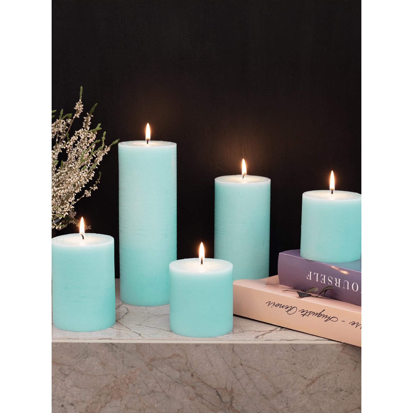 CANDWAX 3x8 Inch Pillar Candle Set of 2 - Unscented Non-Drip Decorative Rustic Candles for Weddings, Home Decor & Interior Design - Light Turquoise Candles for Centerpieces, Tablescapes & Romantic Ambiance