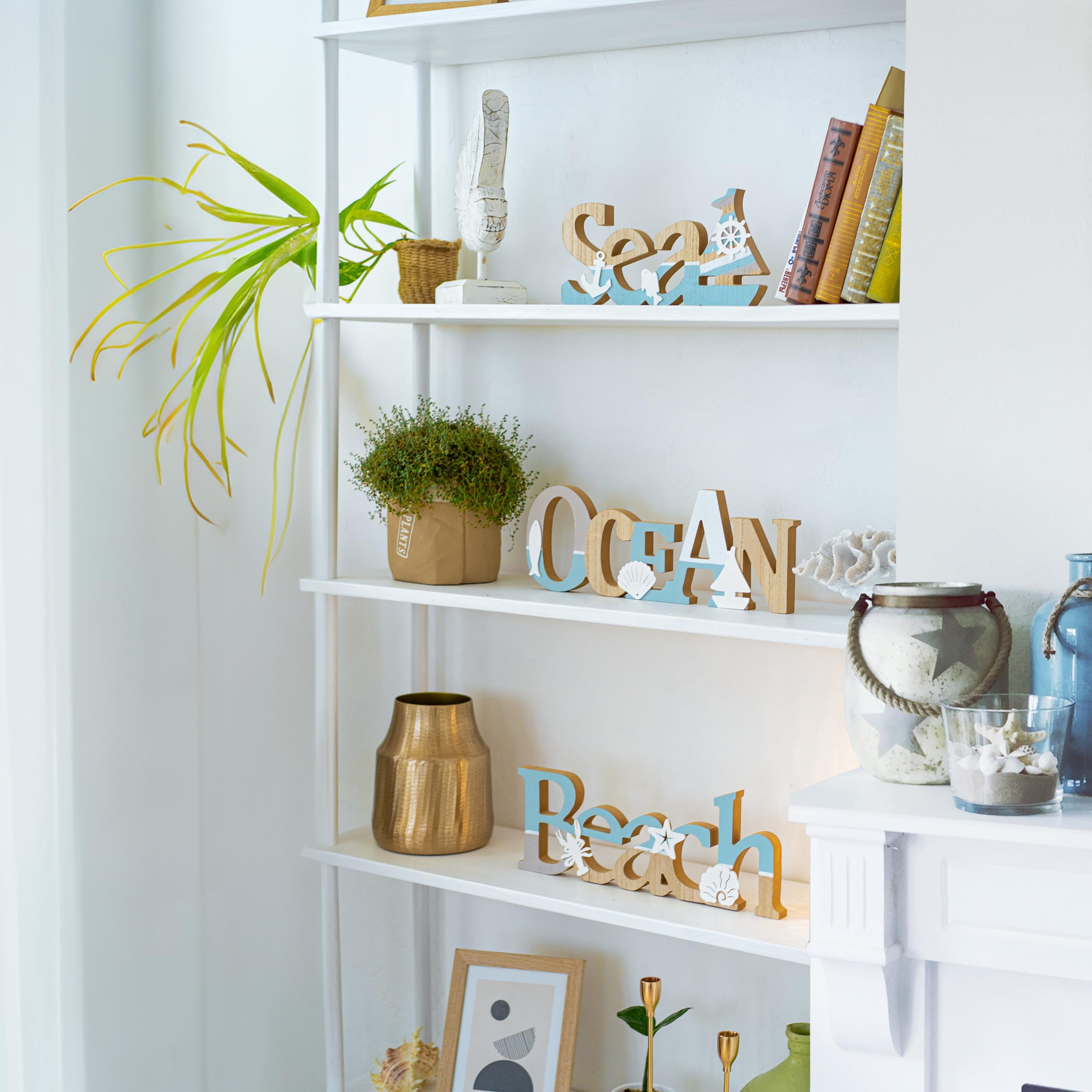 TideAndTales Coastal Wooden Wall Art Set of 3 - Beach, Ocean & Sea Signs for Home & Office Decor | Nautical Theme Room Decorations | Perfect for Beach House, Bathroom & Coastal Living Spaces