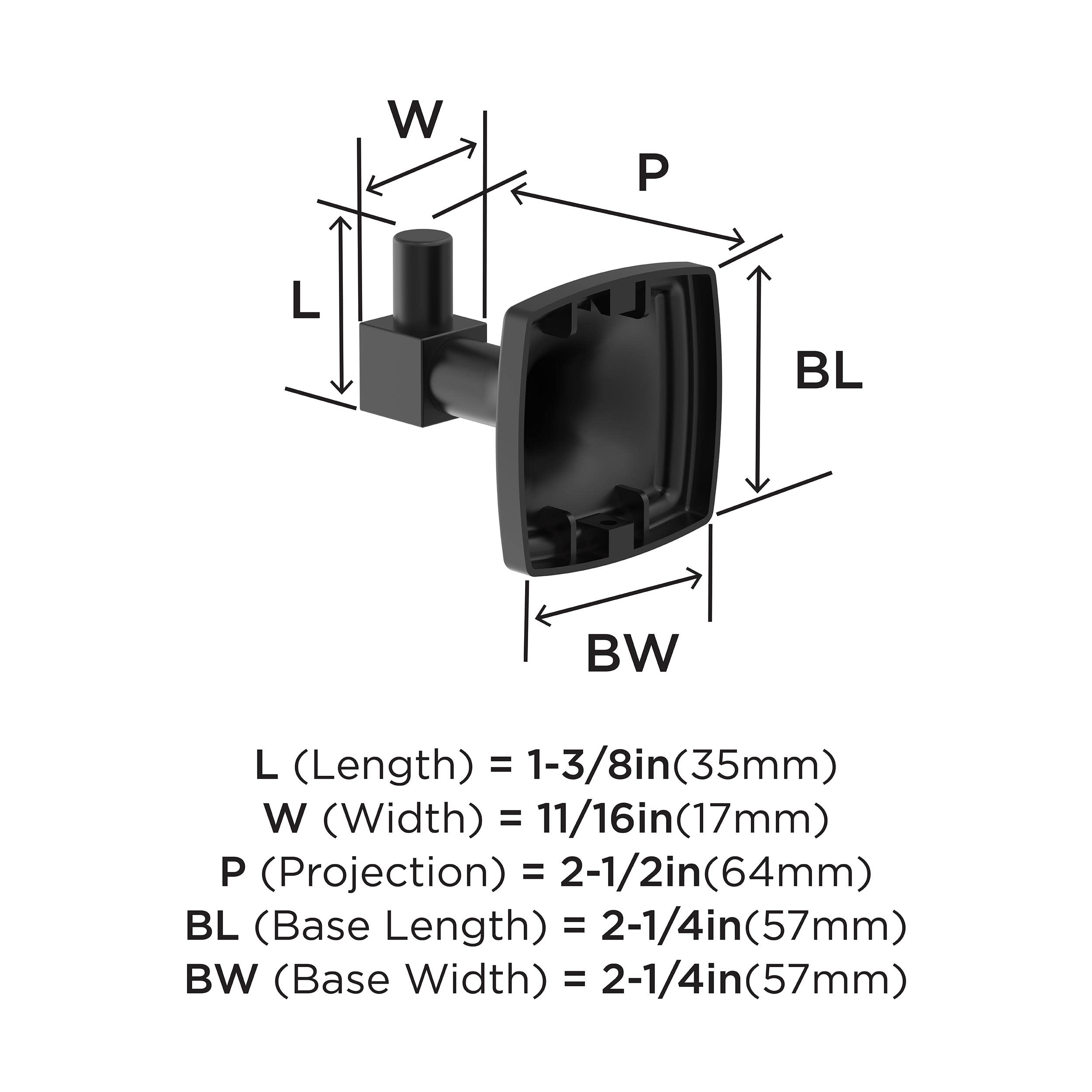 Amerock BH36090MB Matte Black Single Robe Hook - 2-1/4 Inch (57mm) Bathroom Towel Holder - Durable Wall Mounted Hook for Robes, Towels & Bath Accessories - Perfect for Bathrooms, Spas & Dressing Rooms