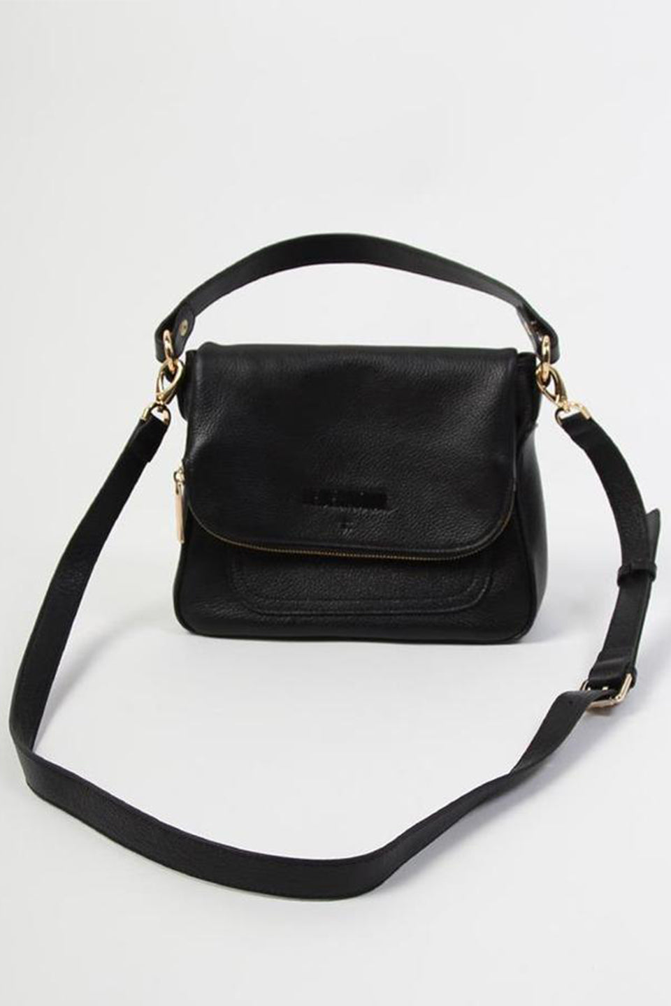 Stylish Black Leather Fold Over Crossbody Bag with Gold Hardware - Perfect for Everyday Use, Travel & Date Nights