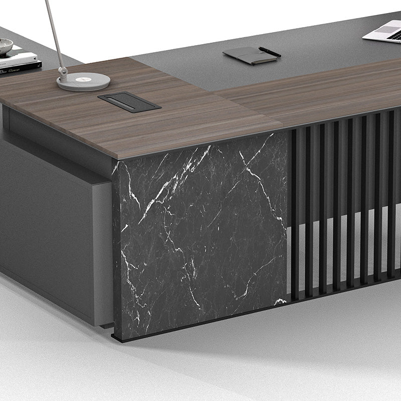 Premium MADEIRA Executive Desk 220cm with Left Return in Hazelnut & Grey - Modern Office Furniture for Home & Business Workspaces