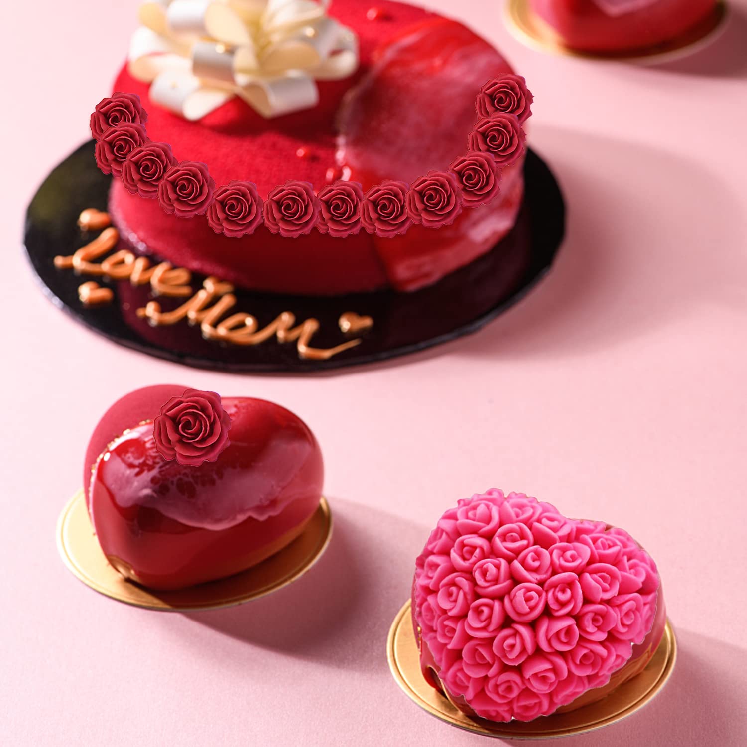 4 Pcs 3D Rose Flower Silicone Molds for Cake Decorating, Fondant, Chocolate, Polymer Clay & Soap Making - Perfect for Mother's Day, Wedding Cake Toppers, Candy Molds & DIY Party Supplies