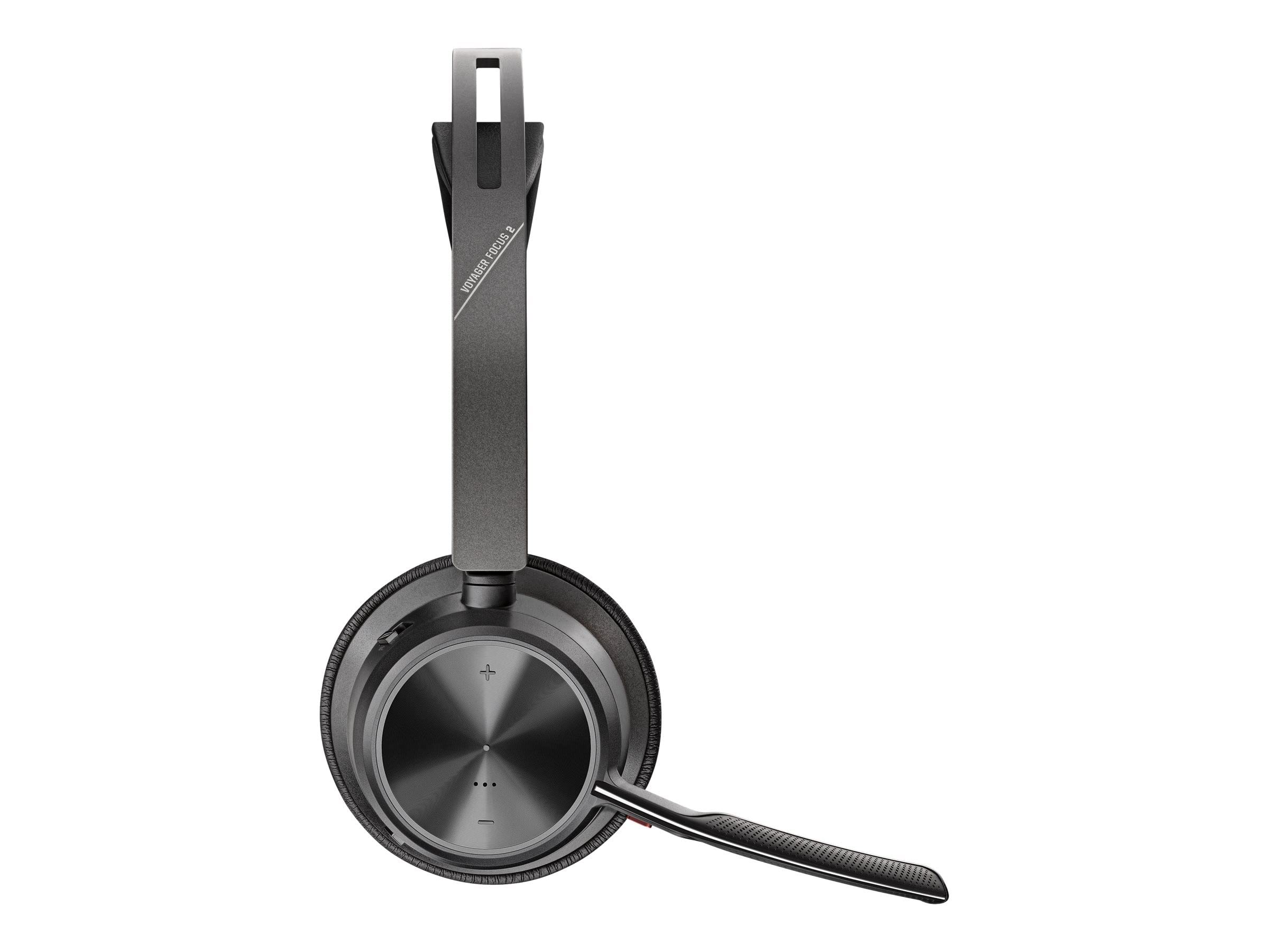 Poly Voyager Focus 2 UC Wireless Headset with Active Noise Canceling - Bluetooth Headphones with Boom Mic for Mobile & PC/Mac (USB-C Adapter Included) - Certified for Microsoft Teams & Zoom - Perfect for Remote Work, Online Meetings & Call Centers