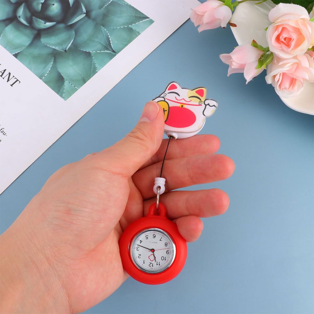Retractable Clip-On Pocket Watch with Second Hand - Cute Cat Design for Doctors, Nurses & Medical Professionals | Perfect for Hospital Shifts, Clinical Use & Fashion Accessories