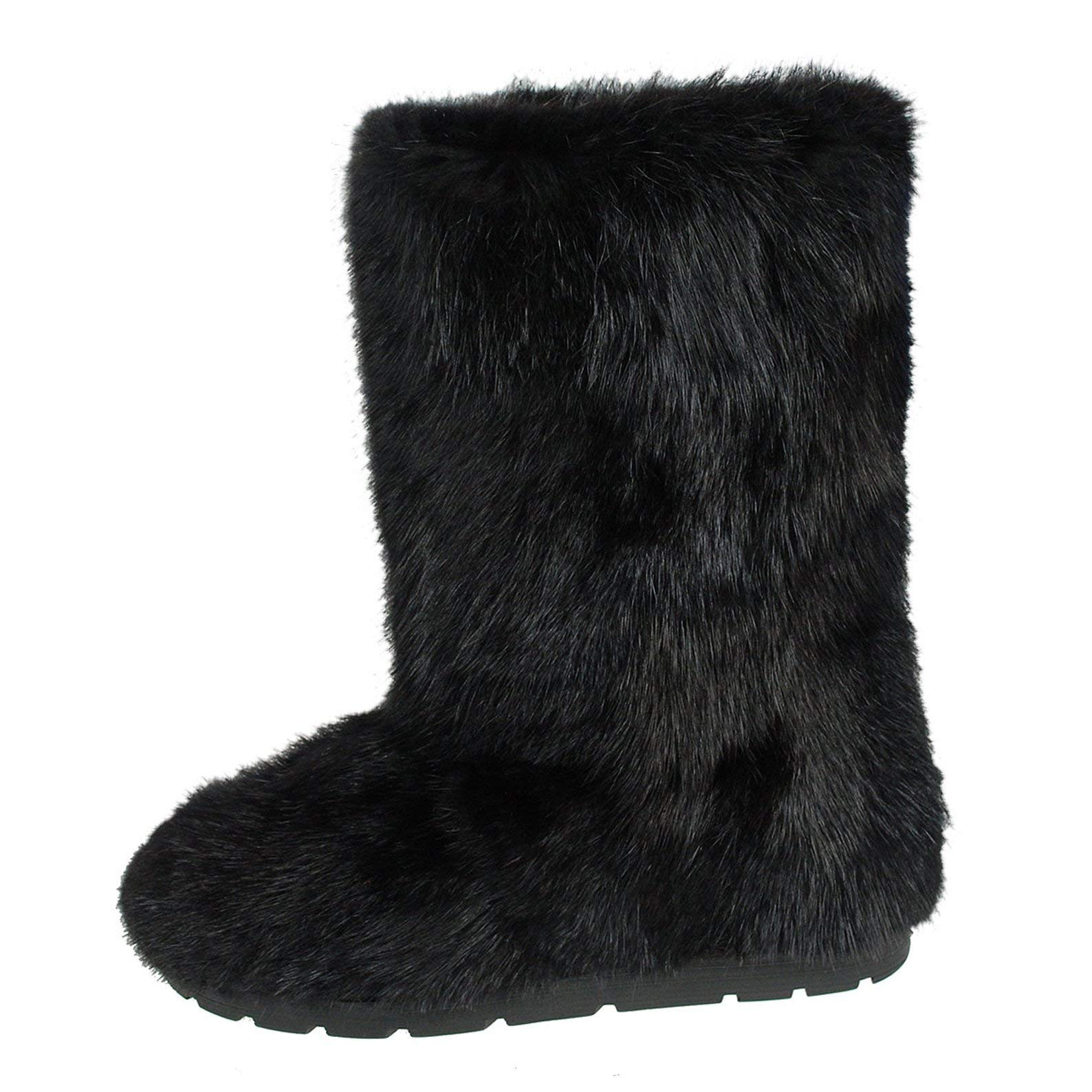 Women's Black/Brown Muskrat Fur Boots - Warm Mink Mukluks, Yeti Style Winter Snow Boots with Long Furry Design | Perfect for Arctic Weather, Eskimo Fashion & Extreme Cold Conditions