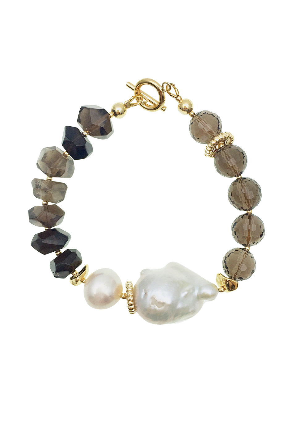 Elegant Baroque Pearl & Smoky Quartz Bracelet AB006 - Perfect for Weddings, Parties & Boho Fashion