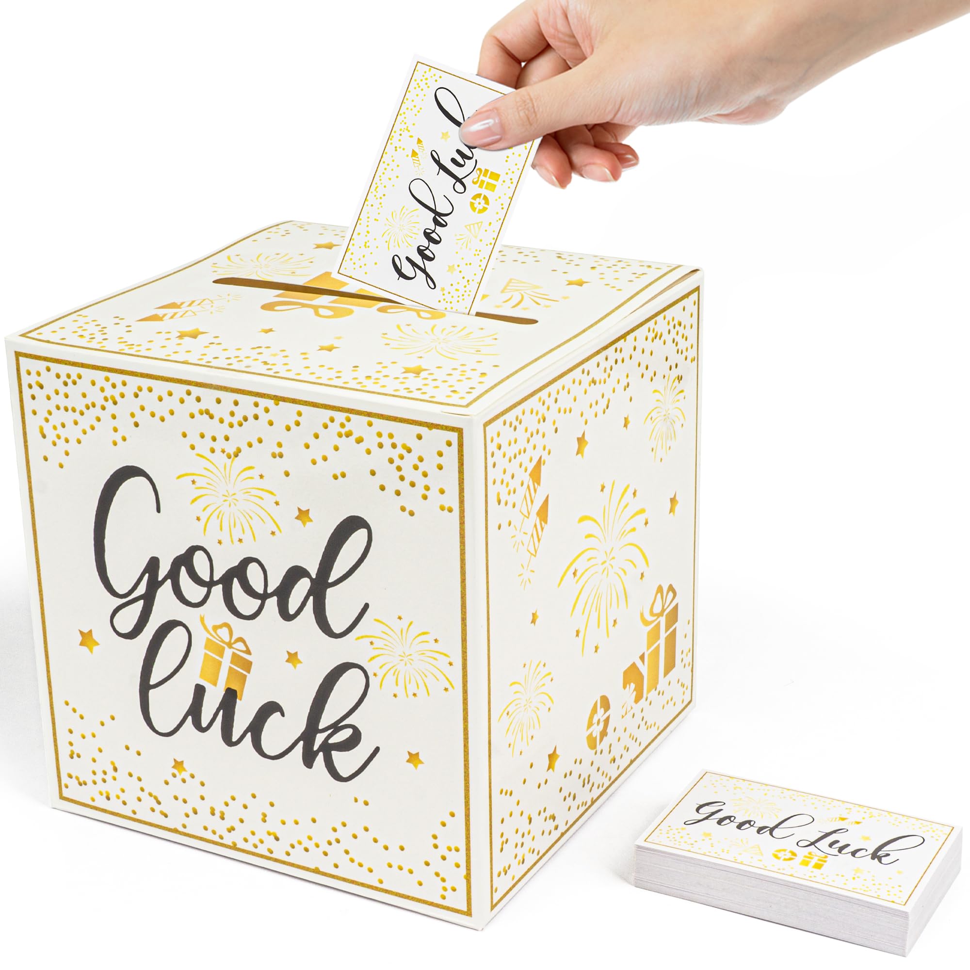 Golden Donation Box with Entry Cards - Raffle Box, Suggestion Box, Ballot Box for Fundraising, Voting & Events - Perfect for Charity Auctions, Church Donations & Office Voting